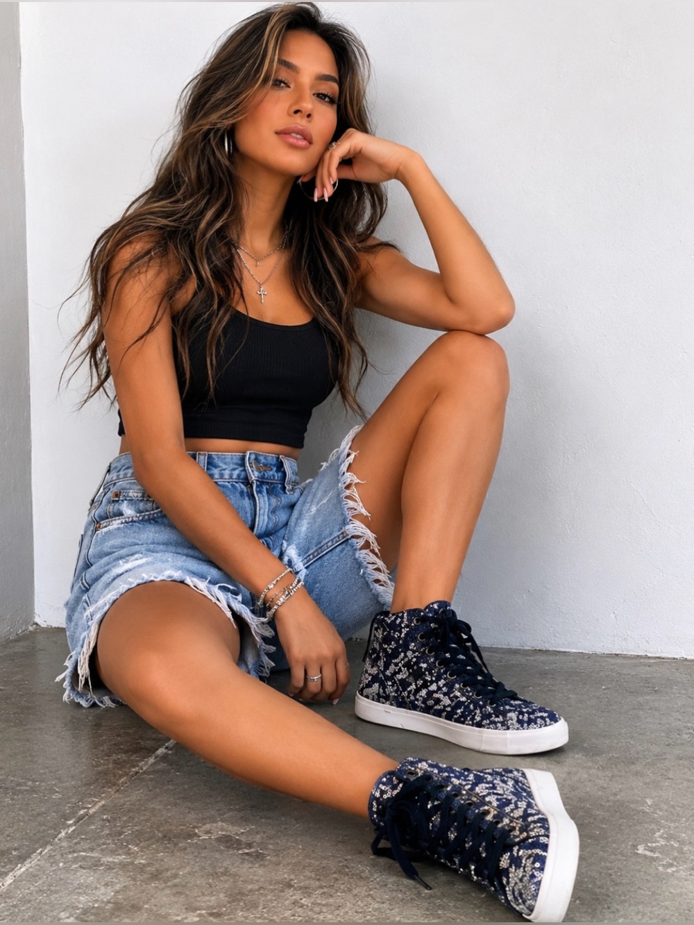 Supra Black & Silver Fully Sequined High Top  Skytop Sneakerss Size 7